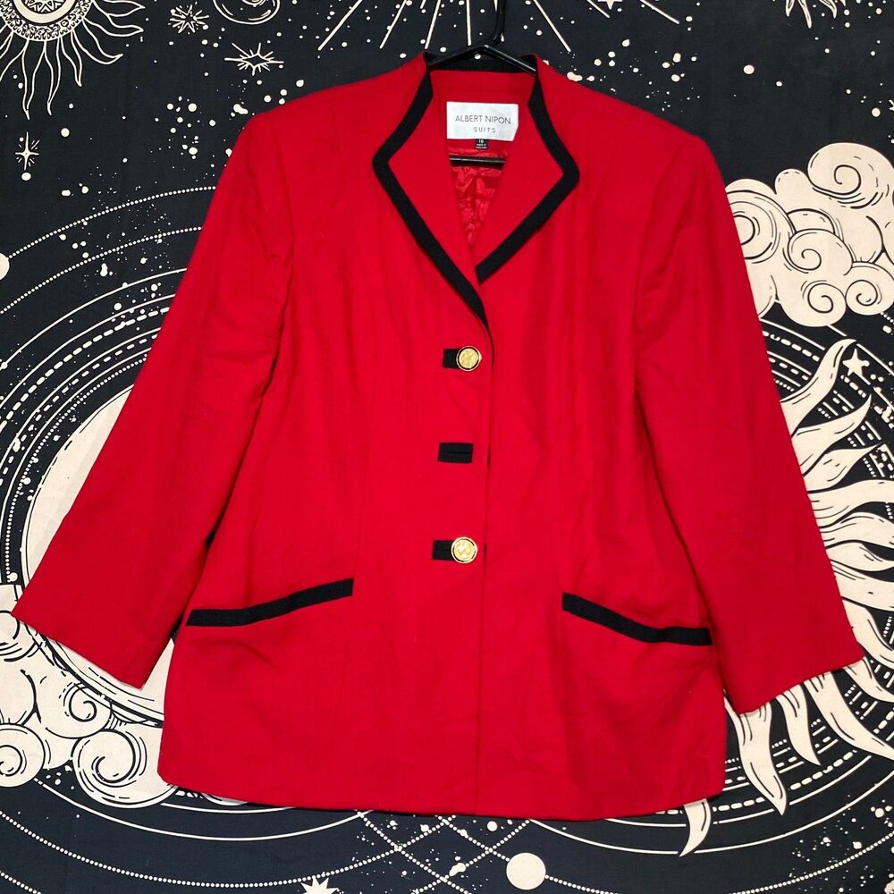 Albert Nipon Blazer Jacket Women's 16 Red Wool Party Cocktail Preppy Formal